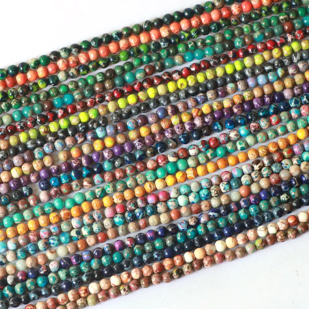 Wholesale 4mm Small Gemstone Beads Colorful Sea Sediment Turquoise Imperial Jasper Stone Loose Beads