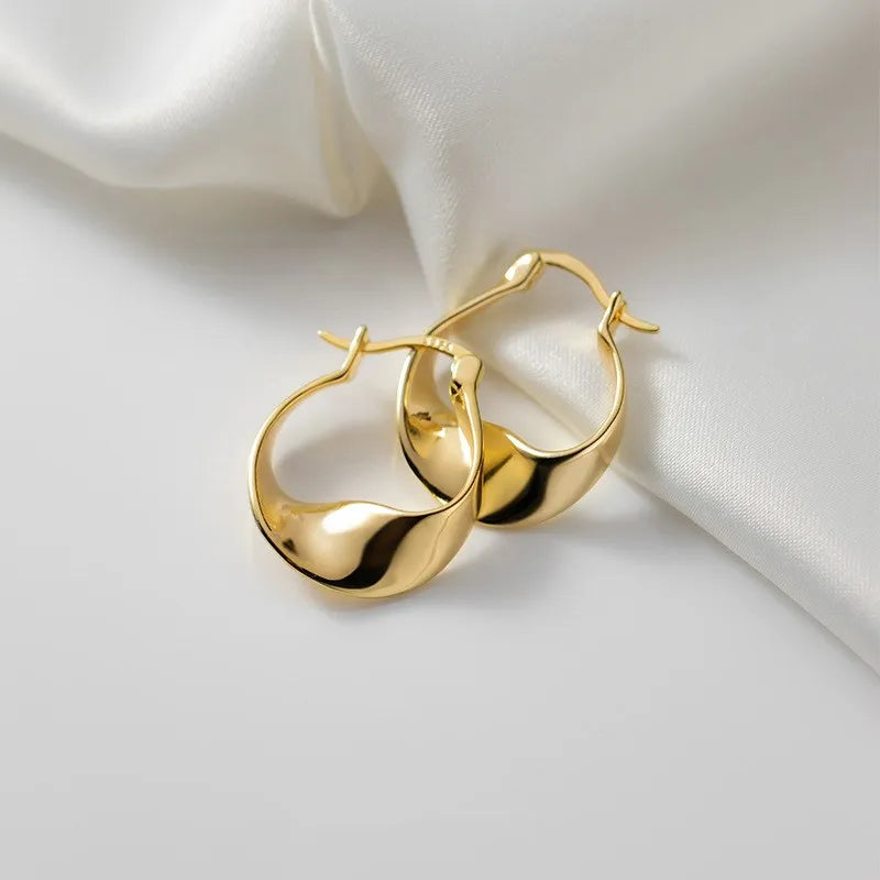 925 Sterling Silver Statement Geometric Twisted Wave Shape Gold Plated Hoop Earrings Fashion Jewelry for Women