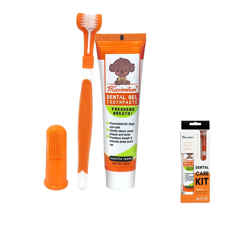 Dog Teeth Brushing Kit Cats Mouth Cleaning Toothpaste and Toothbrushes Set Dog Dental Cleaning Kit