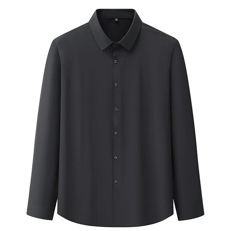 2023 Large Size Men's High Elastic Traceless Ice Silk Long-sleeved Pullover Shirt Spring and Autumn