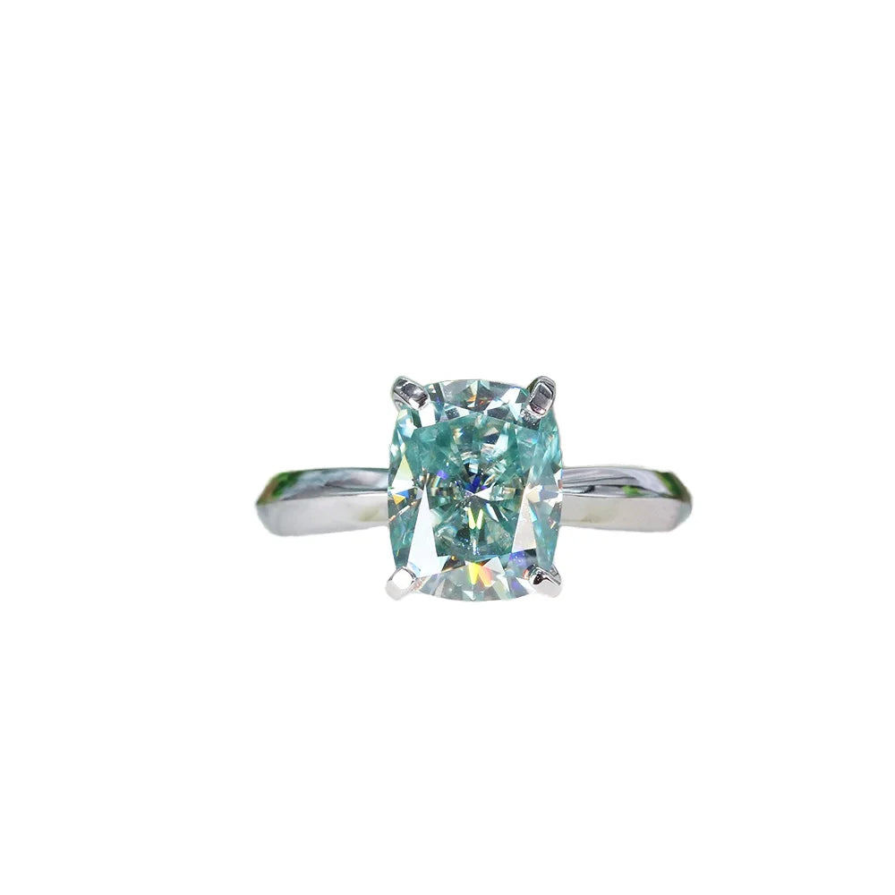 925 Sterling Silver 2ct Engagement Rings Green Blue Cushion Cut Moissanite Jewelry Diamond-Peak Product