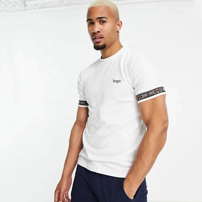 OEM Custom Logo Man Casual Tshirt Cotton Logo Tag Print Short Sleeves White Men's T-Shirt