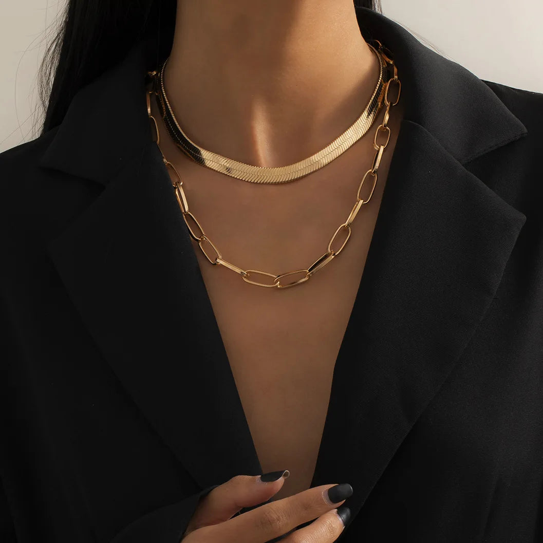 Fashion Cool Wind Simple Snake Bone Chain Necklace Trend Metal Hollowed Out Chain Neck Women Necklace