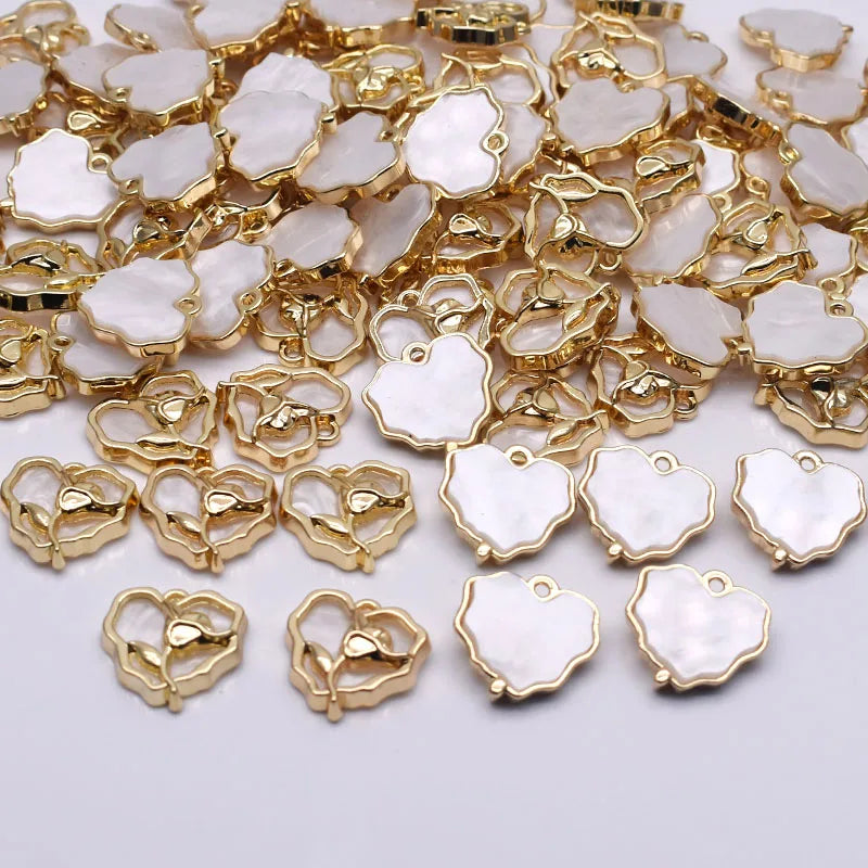 19mm Metal Alloy Heart Charms Pendants Rose White Acrylic Heart Pendants for Jewelry Making DIY Necklace Accessaries