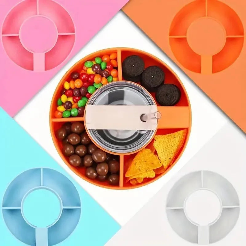 Silicone Reusable Snack Tray Cup Accessories BPA Free Round Tumbler Snack Bowl with 4 Compartments Fits for Stanly Cup 40oz