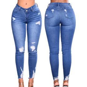 Hot Sales High Waist Stretch Slim Pencil Pants Small Opening Ripped Jeans Women Pants