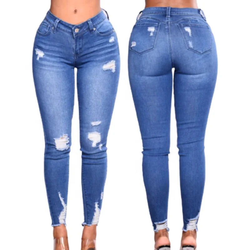 Hot Sales High Waist Stretch Slim Pencil Pants Small Opening Ripped Jeans Women Pants