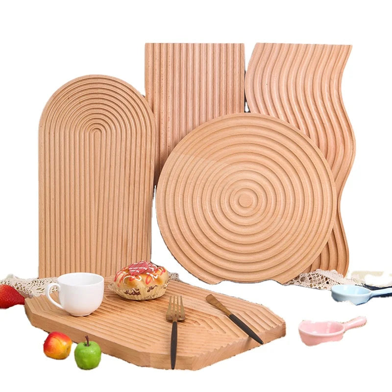 Wholesale Customized Handmade Dessert Solid  Wooden Wave Shaped  Dinner Charger Plates