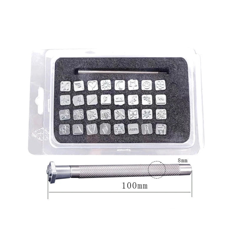 32 Pcs Leather Carving Insect Seal Indian Style DIY Leather Craft Printing Tool Punch Stamper With Replaceable Head