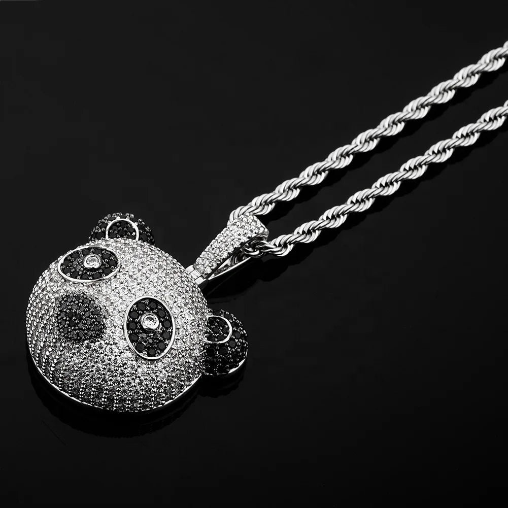 New Brass Bling Bling Iced Animal Panda Bear Pendant Pave Full Cubic Zirconia Hip Hop Jewelry Necklace Unisex Women Men Gifts
