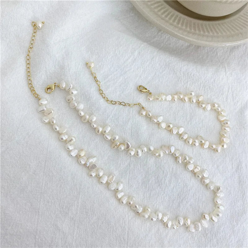 Unique Genuine Dainty Small Pearl Beads Beaded Chain Necklace Bracelet Set Necklaces With Gold Pendant Also Available