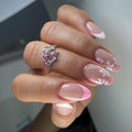 Wholesale 3387 Minimalist French Summer Floral Almond Shape False Nails Press on Nails Artificial Fingernails Customize