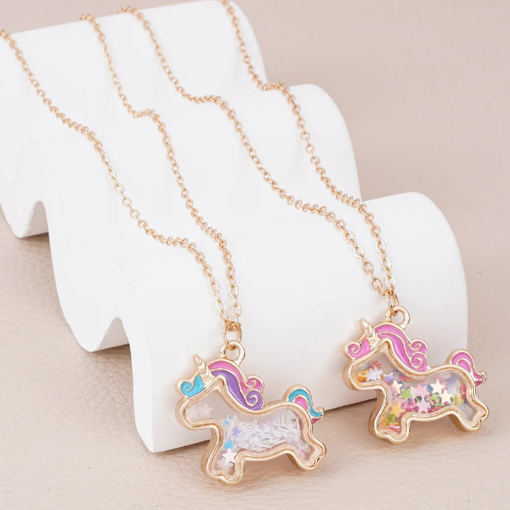 Cartoon Unicorn Shape Alloy Electroplated Bamboo Chain Five-pointed Star Children's Sporty Pendant Necklace