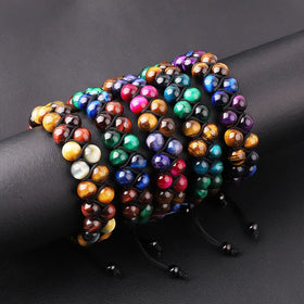 New Color 8MM Tiger Eye Double Braided Stone Bracelet Natural Stone Macrame Men Bracelet With Custom Logo JBS12638