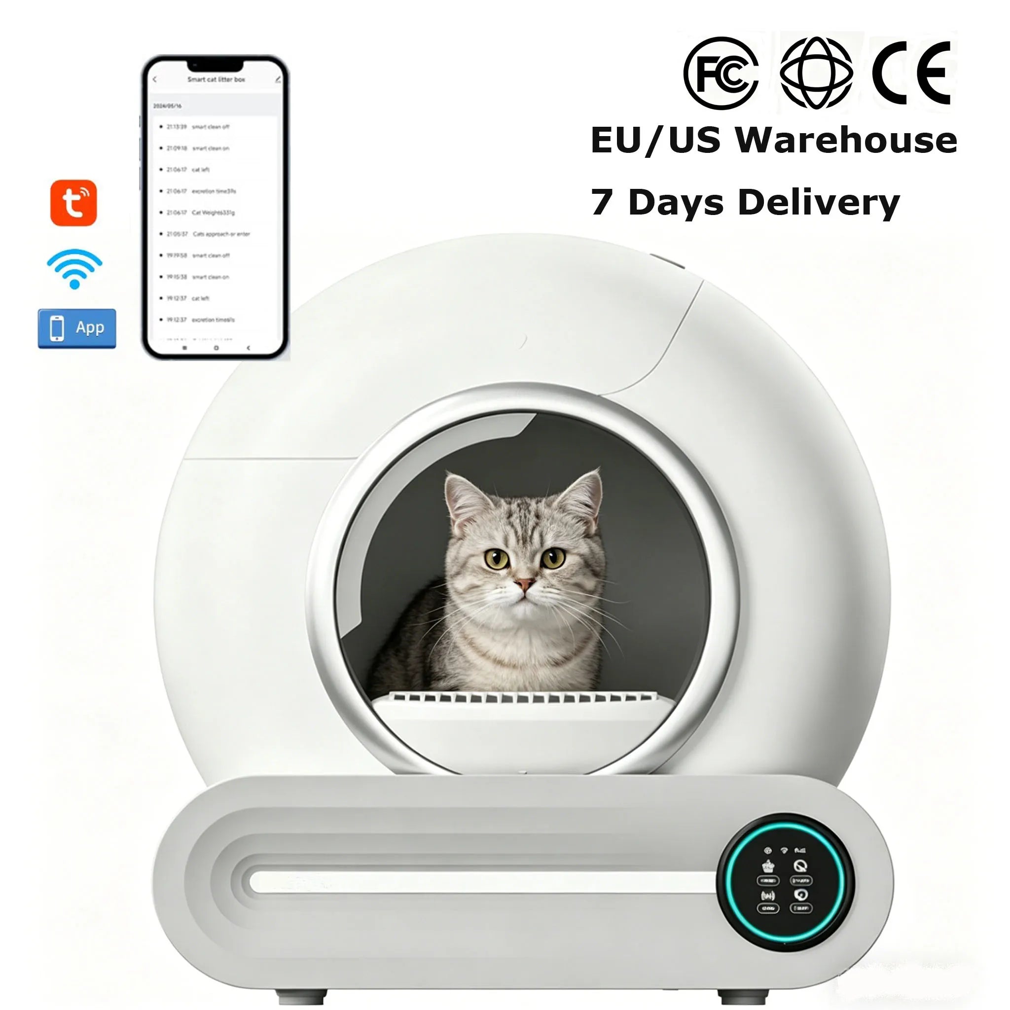 EU Warehouse TI PRO WiFi Controlled Smart Cat Toilet Electric Self-Cleaning Automatic Litter Box PP Material New Usage