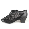 New Arrival Black Leather Mesh Women's Latin Salsa Ballroom Dance Shoes with 5cm Heel for Dancing Sports