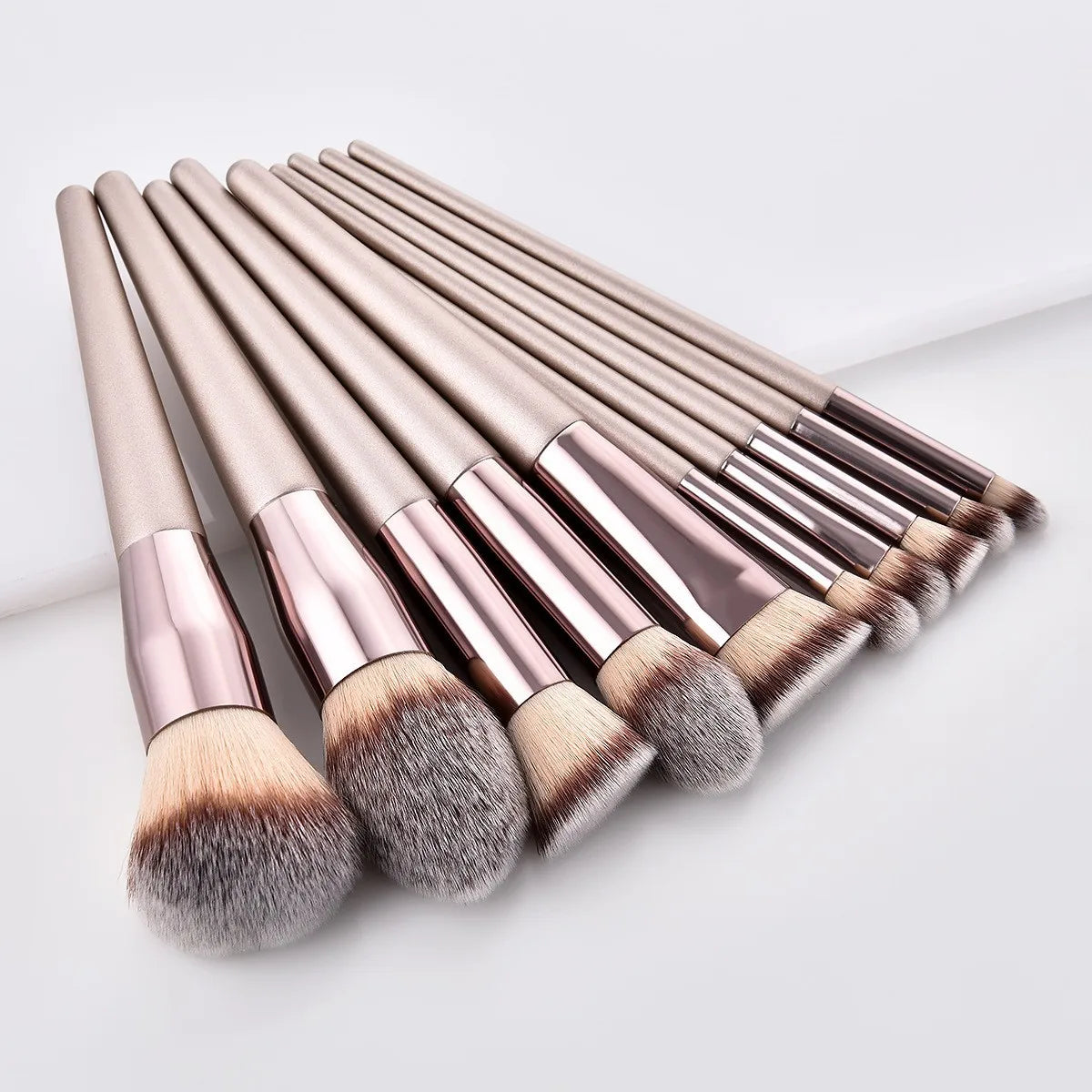 Custom Label Design Champagne Gold Makeup Brush Private Vegan Luxury Wooden Handle Label Makeup Brush