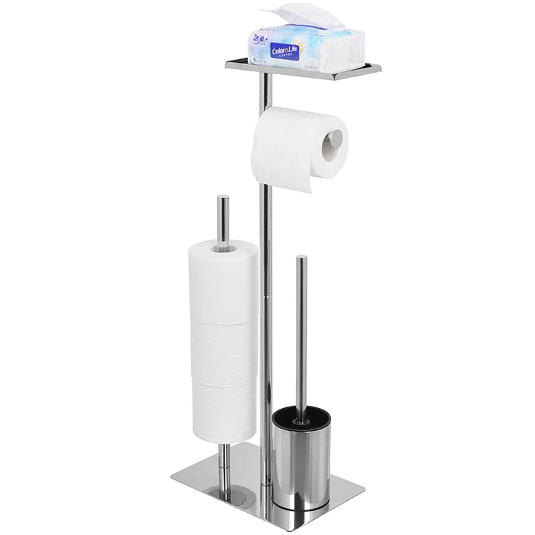 HS Bathroom Floor Standing Polishing Black Stainless Steel Paper Holder With Toilet Brush Toilet Paper Holder With Storage Rack