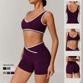 Hot Sale Custom Logo Blank Women Gym Fitness Set Activewear Pilates Workout Running Sports Bra Cross Waist Butt Lift Shorts Set