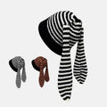 Custom logo Striped Long Ears Autumn Winter Cute Warm Ear Protection Casual Beanie Hat for Women