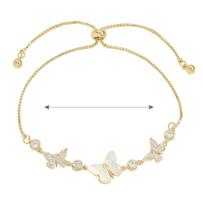 Customized 18K Gold Plated Micro-inset Zircon Hand Jewelry Niche Design Shell Butterfly Adjustable Bracelet for Girls