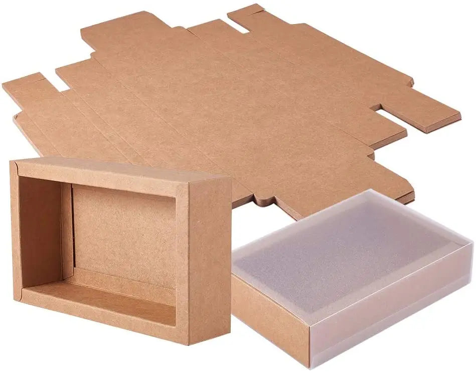 Customize Large Rectangular Brown Kraft Paper Box Heavy Duty Paper Gift Box with Clear PVC Window