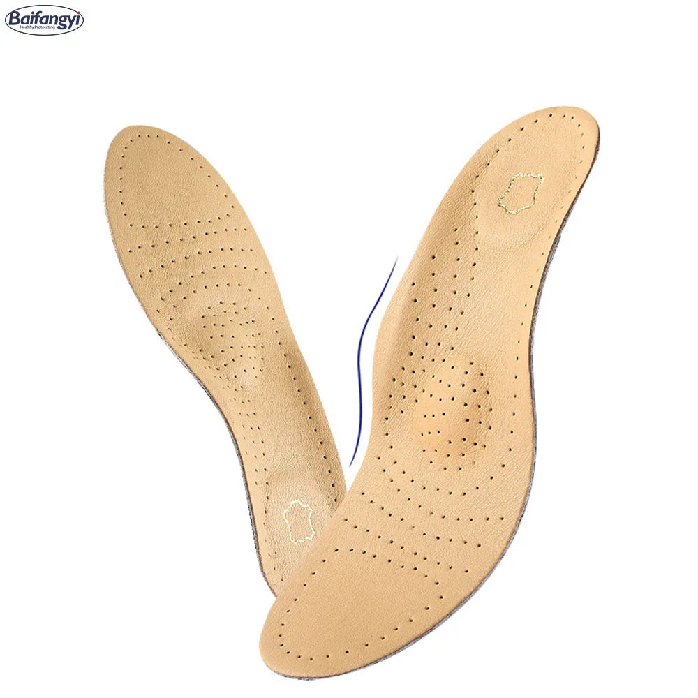 Leather Comfort Sports Orthotic Insoles Flat Foot Arch Support Pads for Kids Warm Insoles