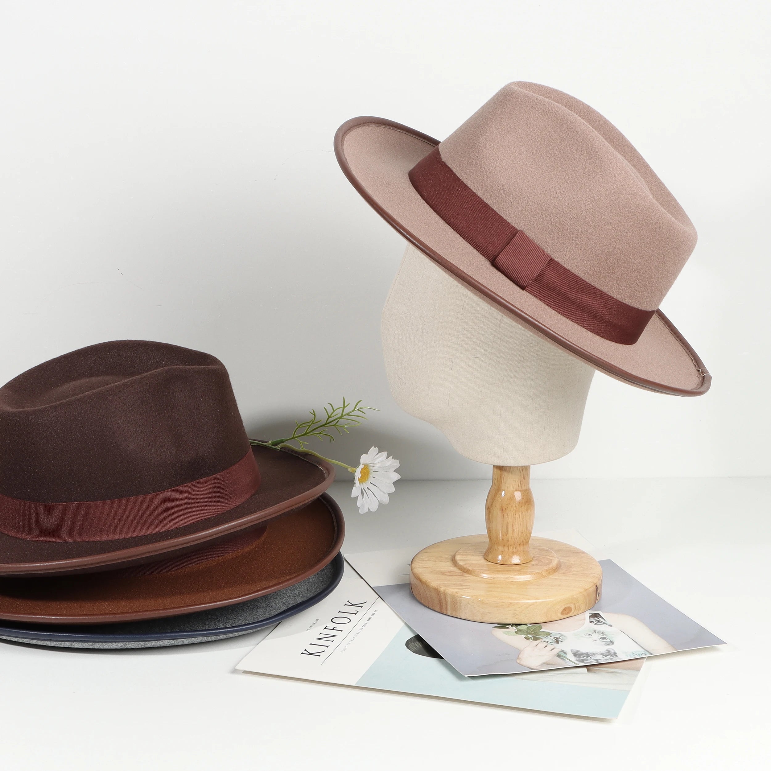Fashion Design Wholesale Wool Felt Fedora Hats for Women Fall Cowboy Dress Style Wide Brim Floppy Hats