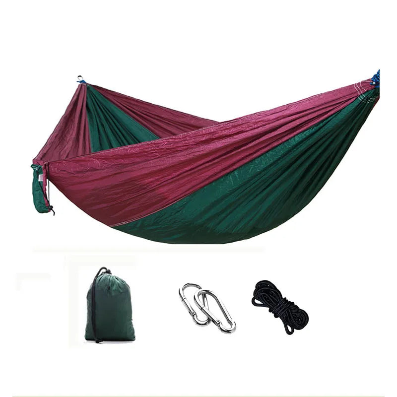 Manufacturer Direct Sale Strong Ripstop Nylon Portable Camping Hammock Single Double Size Customizable with Rope & Carabiners