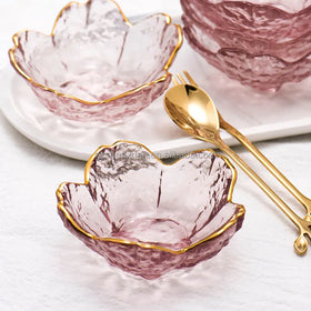 2025 New Cherry Blossoms Seasoning Plate Small Glass Dish Nodic Gold Inlay Sauce Bowl for Ice Cream Fruit Sala Kitchen Supplies