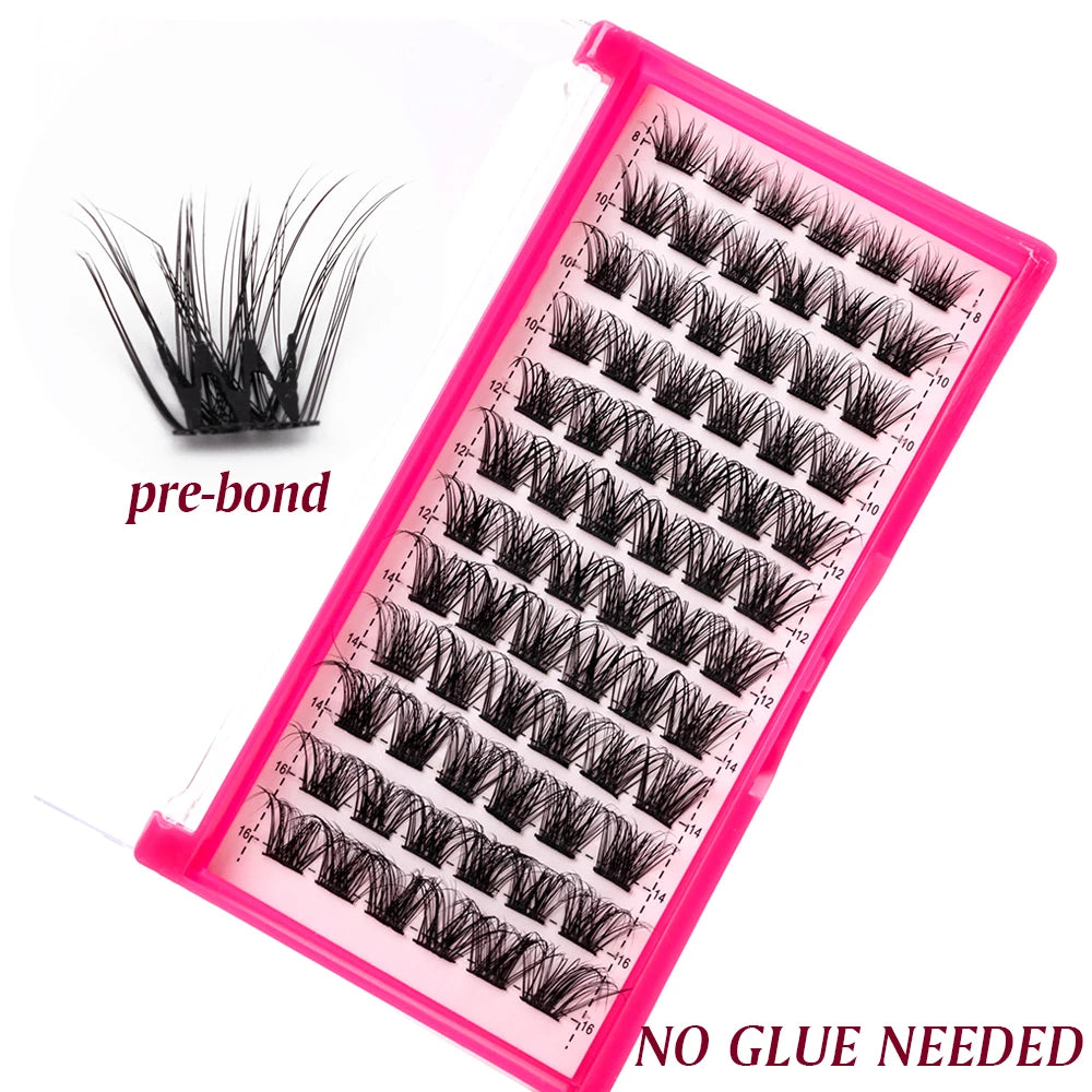 Yiernuo Handmade Faux Mink Self Adhesive Diy Lashes Superfine Band Pre Cut Press Segment Eyelashes 12 Rows Pre Bond No Glue
