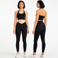 14 Candy Colors Women Active Wear 2 Piece Fitness Set Halter Neck Sports Bra & Yoga Leggings Short & Long Sleeve Options