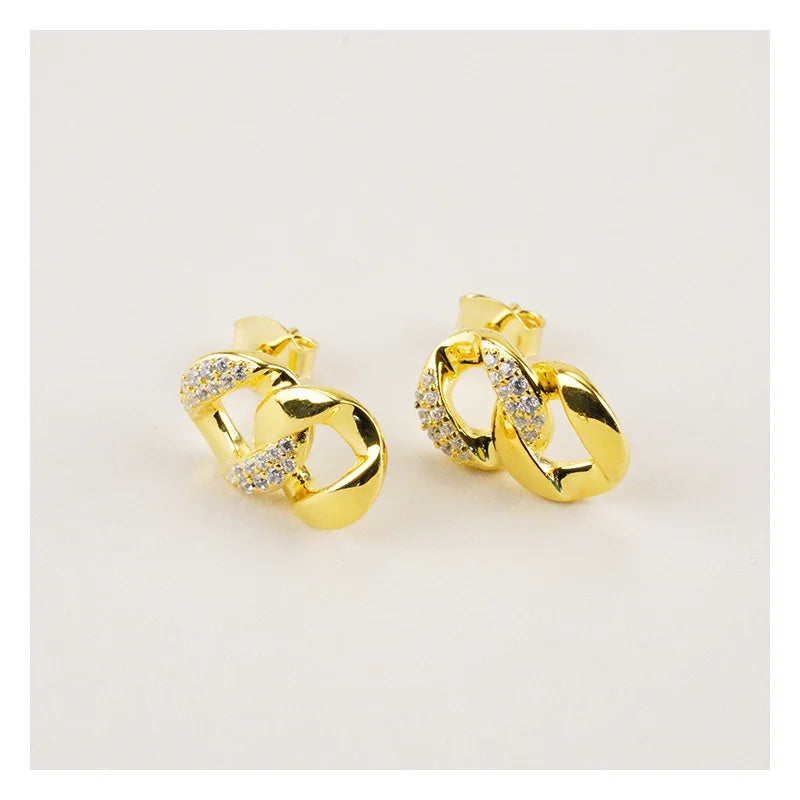 Woman Earring Mobius 18K Gold Plated S925 Sterling Silver Female Stud Fine Dangle Stud Earrings