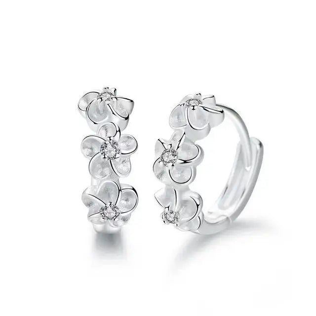 New 925 Sterling Silver Earrings Small Flower Round Hoop Earrings Female Charm Jewelry Gift Womens