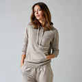 Ladies' Soft Cashmere-Cotton Blend Hoodie Breathable Knit Cardigan with Front Pocket Casual Print XS Size for Winter and Summer