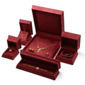 Custom Logo Printed Red Green PU Leather Luxury Earring Ring Bracelet Necklace Packaging Set Jewelry Box