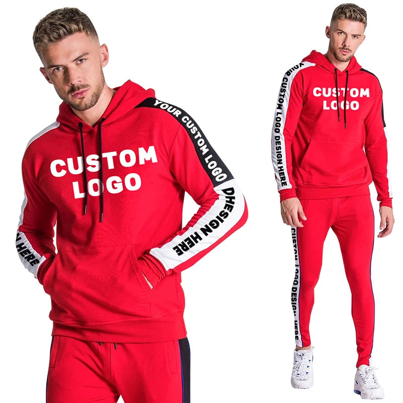 Top Fashion Trendy Tracksuits Custom Red Tracksuit Men French Terry Sweatsuit Style Men Fitness Jogging Wear