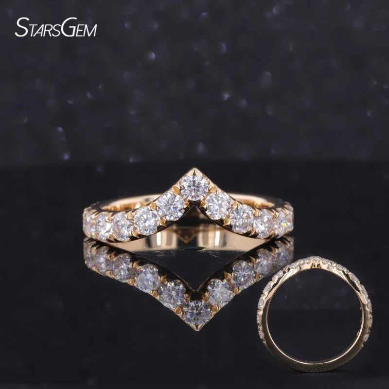 Starsgem Trendy Fine Jewelry Ring 14K Solid Gold 3mm Gemstone Lab Grown Diamond Wedding Ring