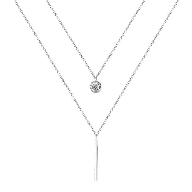 FY-PL793 Factory Wholesale Rose Gold Square Zircon Round Double Necklace Women Clavicle Chain Fine Jewelry Party Wedding