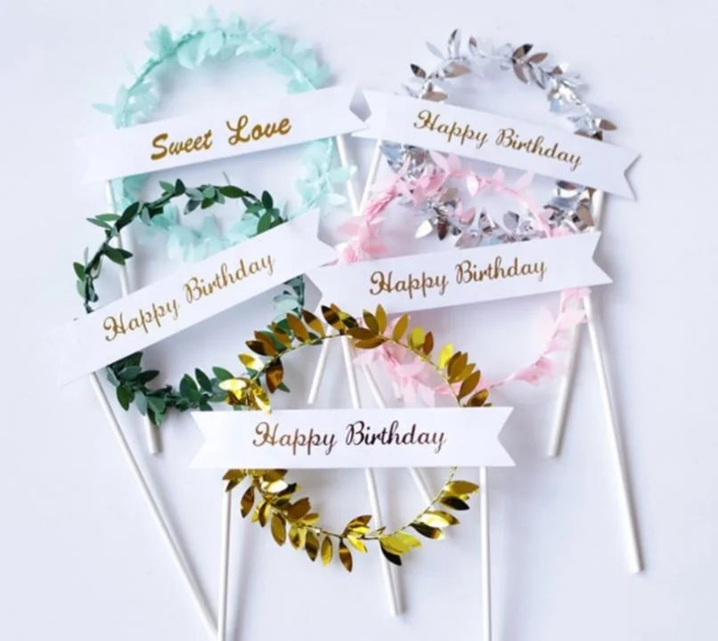 New Flower Leaves Flower Wreath Design Sweet Love Cake Toppers for Wedding Birthday Cakes Decoration