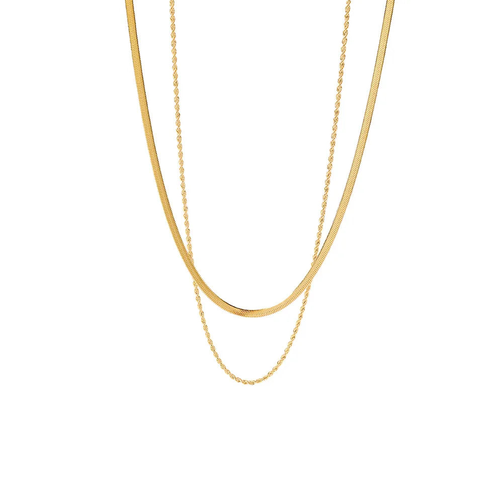 MICCI Wholesale Stainless Steel Jewelry Thin Double Layered High Polish Flat Herringbone Snake Chain Necklace