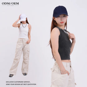 Support Custom Cropped Tank Top Women's High Waist Slim Inside T-shirt Women's Elastic Short Sleeveless Bottom Shirt Girl