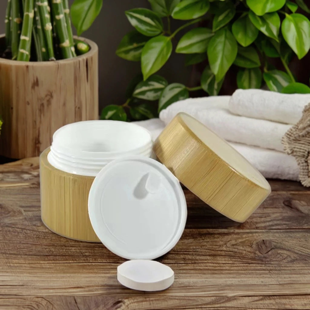 Custom Logo Bamboo Wooden Cosmetic Storage Glass Jar Childproof Lid Packaging Container for Lotion Face Cream Face Mask All