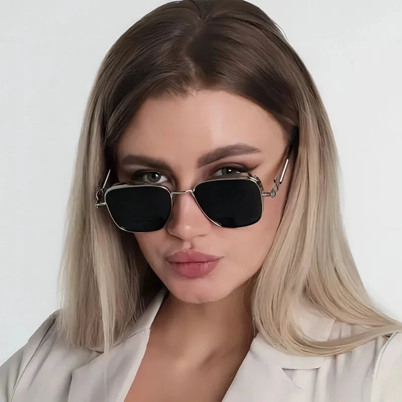 STORY XA58156 Retro Square Metal Custom Sunglasses Vintage Gold Silver Steam Punk Shades Spring Legs Steampunk Sunglasses