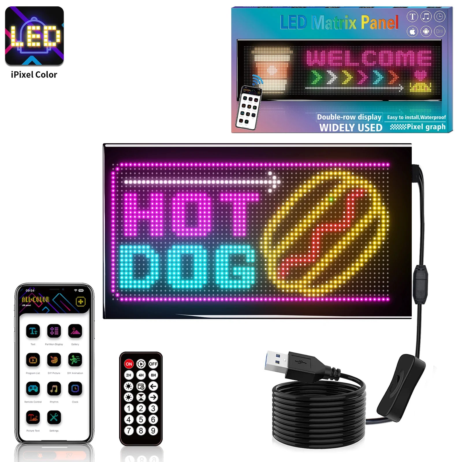 LED Matrix Pixel Panel USB 5V Flexible Addressable RGB Pattern Graffiti Scrolling Text Animation Display Car Shop Bluetooth APP