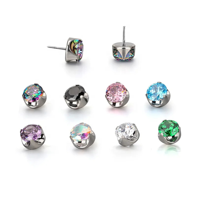 GZN Ready to Ship Titanium Push in Prong Set Zircon Threadless Top Helix Earring Top