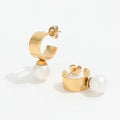 Joolim High End 18K Gold Plated Pearl C Hoop Earrings Stainless Steel Jewelry for Women Wholesale