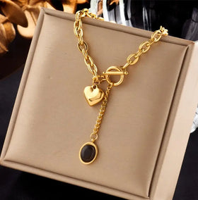 Heart Pendant Necklace Collar Bone Necklace for Women Thick Chain Titanium Steel Oval Tassel Pendant love OT Buckle