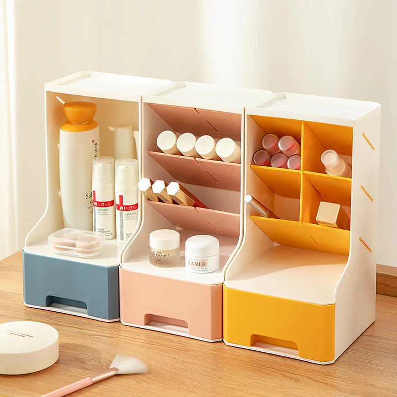 Double Tiers Plastic Desktop Organizer Living Room Storage Drawers for Cosmetics Sundries Makeup-Clear