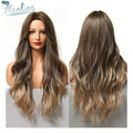 Wigs for Women Afro Natural Middle Heat Resistant Hair Wigs Long Wavy Ombre Brown Blonde Highlight Synthetic Wig